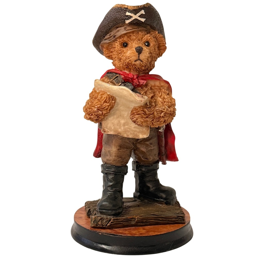 Pirate Teddy Bear Resin Figurine Captain with Treasure Map and Red Cape 4.75"